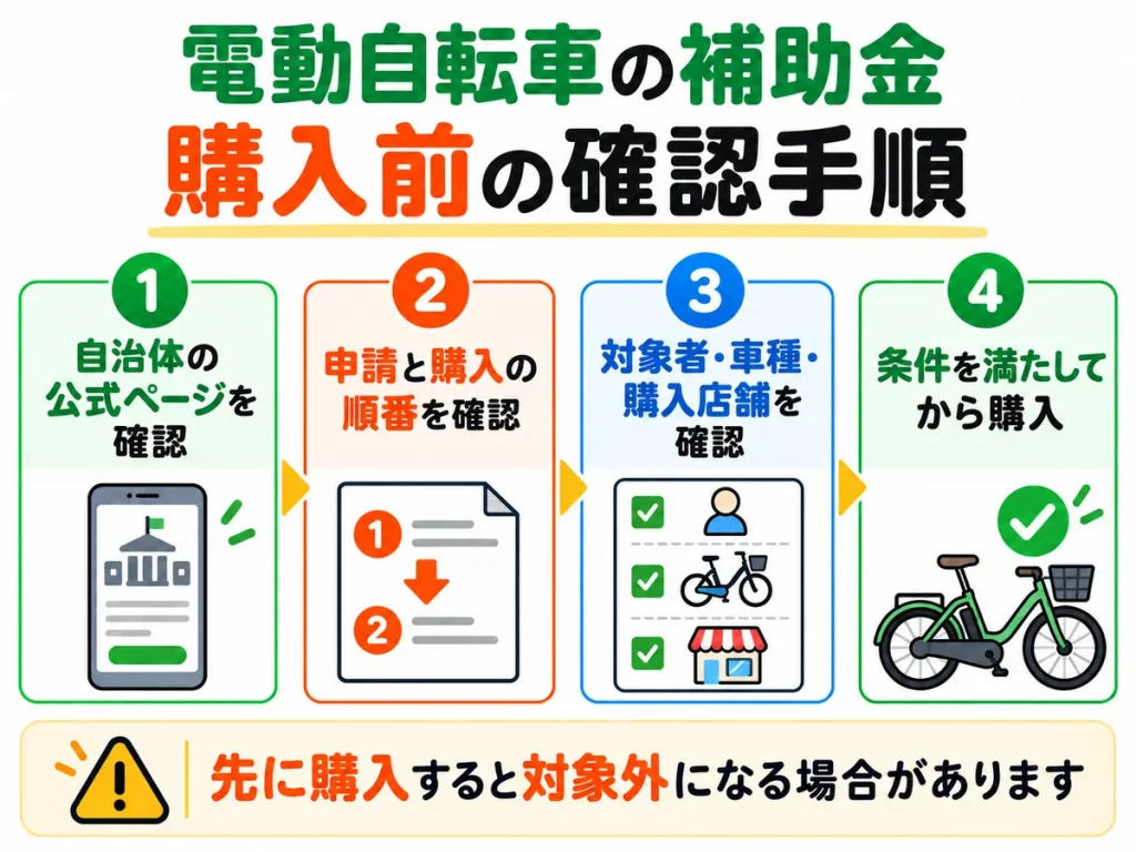 電動自転車の補助金について自治体の公式情報・申請と購入の順番・対象条件を確認してから購入する手順