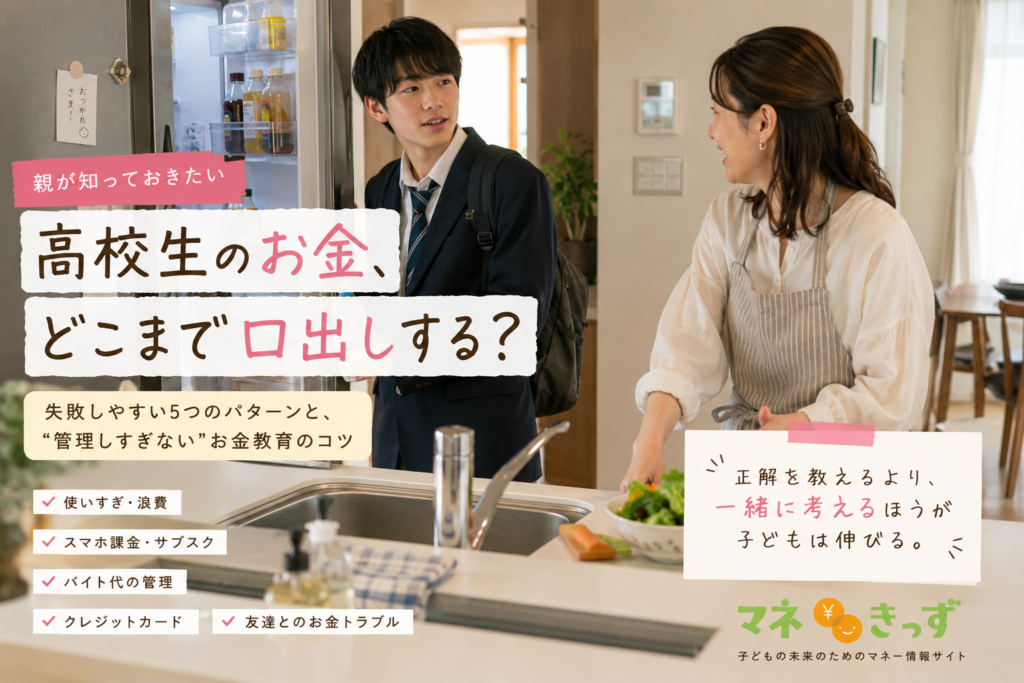 高校生がお金で失敗しやすい5つのパターンをFPが解説。親が管理しすぎず、子どもの自己管理力を育てる考え方を紹介する図解アイキャッチ画像
