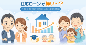 住宅ローンの不安と家計・教育費・老後資金を含めたライフプラン判断を示した図