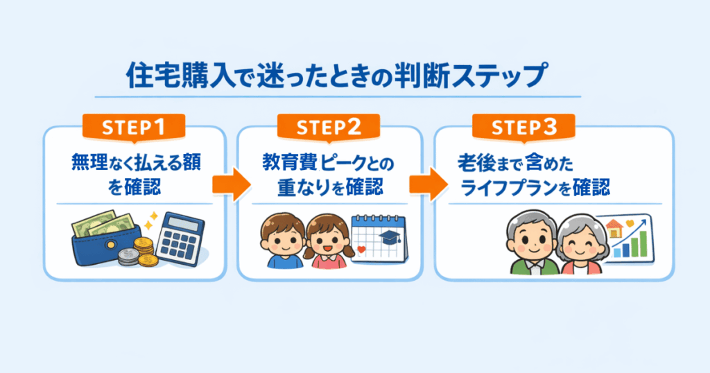 住宅購入の判断を3ステップで整理したフローチャート